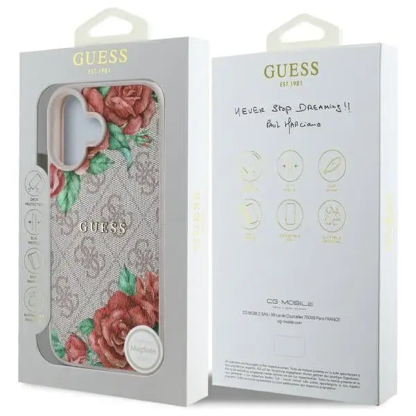 Guess GUHMP16SP4ROPEMCP iPhone 16 6.1’’ pink/pink hardcase 4G Flowers Print MagSafe - Cell phone cases