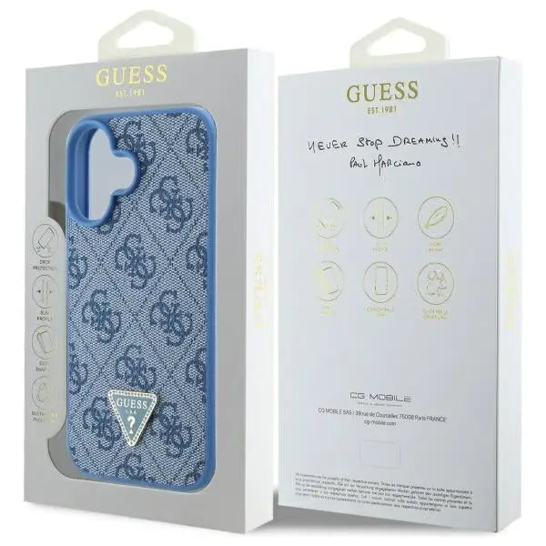 Guess Hardcase Leather 4G Triangle Strass MagSafe Case for iPhone 16 - Blue - Cell phone cases and covers<<<HurtelXML