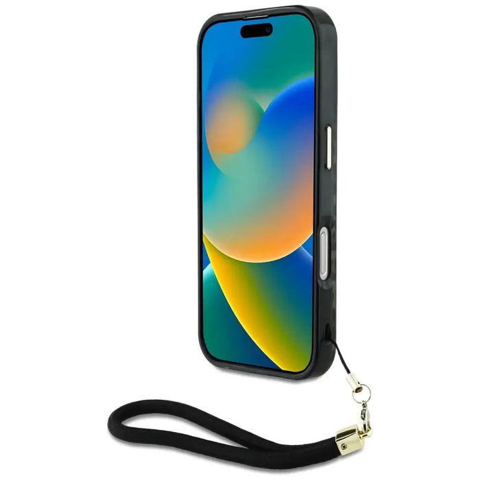 Guess HC IML Leopard Triangle Cord Strap MagSafe Case for iPhone 16 Pro Max - Brown - Cell phone cases