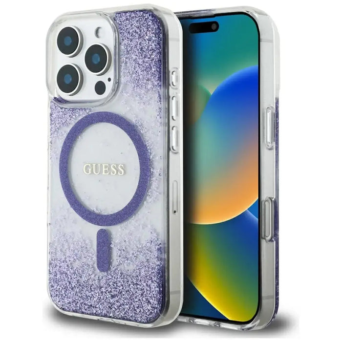 Guess HC Resin Bottom Glitter MagSafe case for iPhone 16 Pro - purple - Cell phone cases and covers<<<HurtelXML