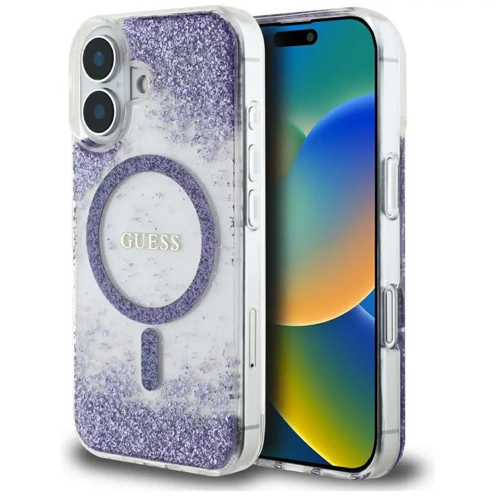 Guess HC Resin Bottom Glitter MagSafe case for iPhone 16 - purple - Cell phone cases and covers<<<HurtelXML