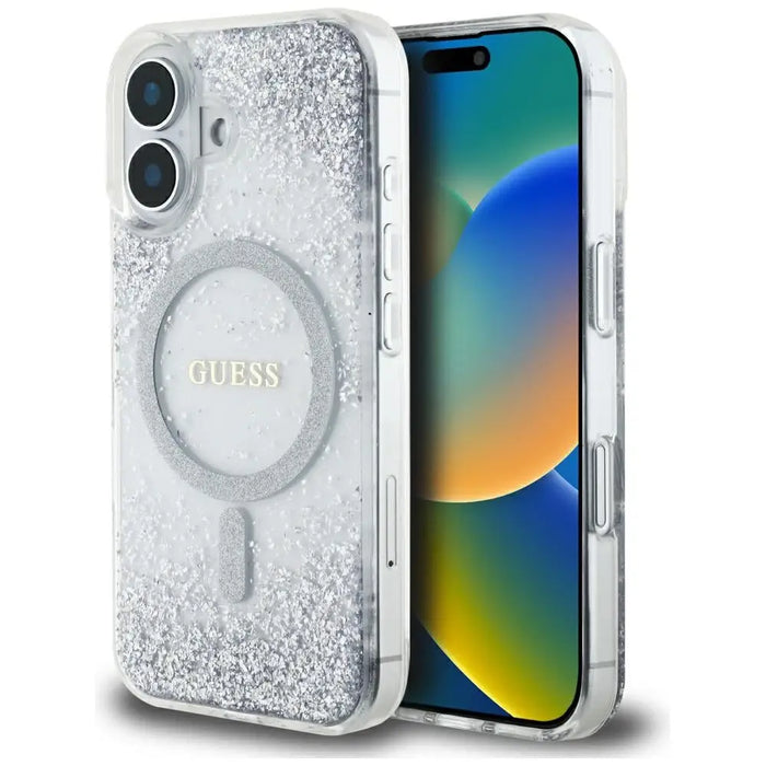 Guess HC Resin Bottom Glitter MagSafe case for iPhone 16 - silver - Cell phone cases and covers<<<HurtelXML