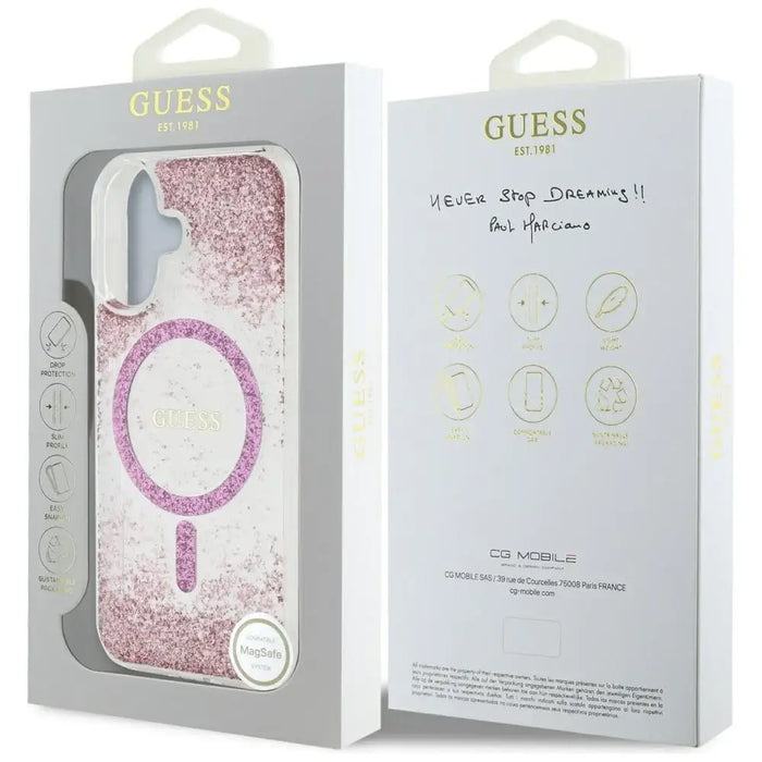 Guess HC Resin Bottom Glitter MagSafe iPhone 16 Case - Pink - Cell phone cases and covers<<<HurtelXML