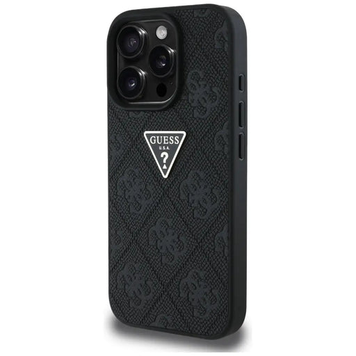 Guess Hot Stamp 4G Pattern Triangle Metal Logo Case for iPhone 16 Pro Max - Black - Cell phone cases