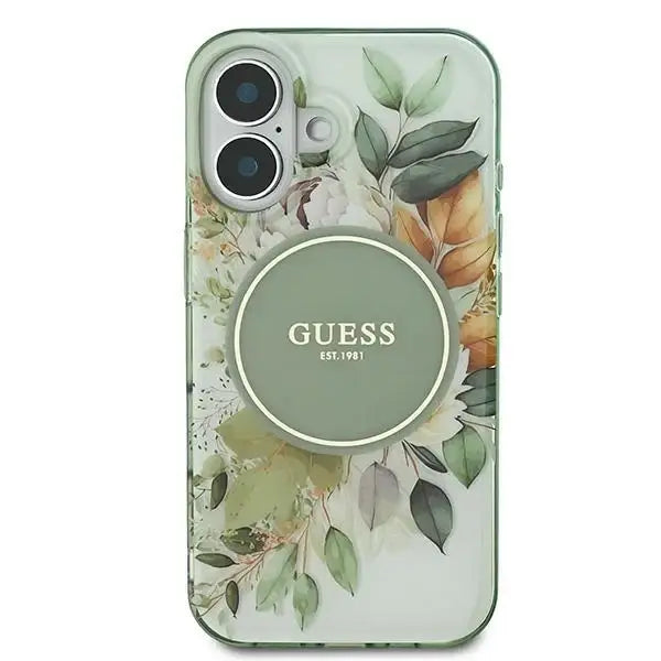 Guess IML Flower & Tonal Circle MagSafe case for iPhone 16 - green - Cell phone cases and covers<<<HurtelXML