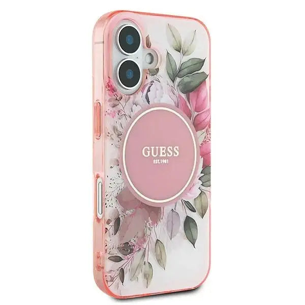 Guess IML Flower & Tonal Circle MagSafe iPhone 16 Plus Case - Pink - Cell phone cases and covers<<<HurtelXML