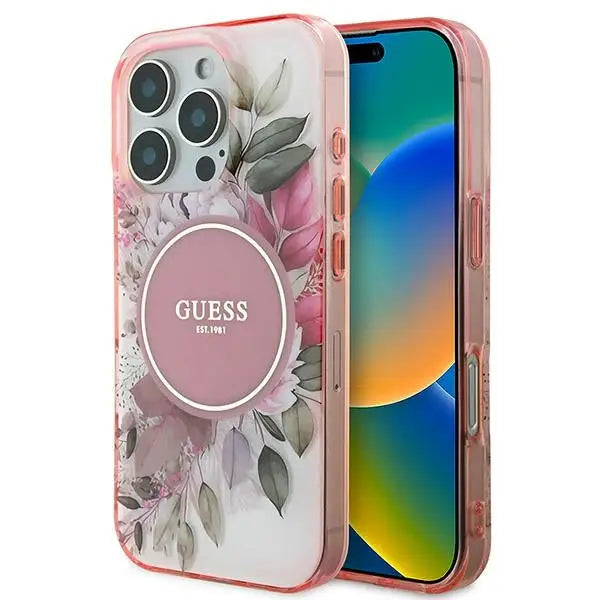 Guess IML Flower & Tonal Circle MagSafe iPhone 16 Pro Max Case - Pink - Cell phone cases and covers<<<HurtelXML