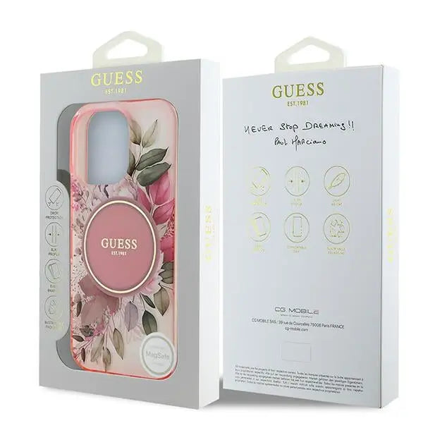 Guess IML Flower & Tonal Circle MagSafe iPhone 16 Pro Max Case - Pink - Cell phone cases and covers<<<HurtelXML