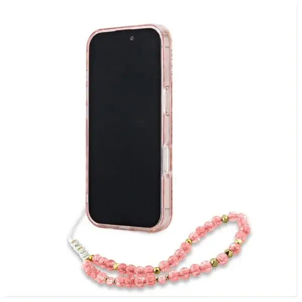 Guess IML Flowers Allover Electro With Pearl Strap MagSafe case for iPhone 16 Pro - pink - Cell phone cases