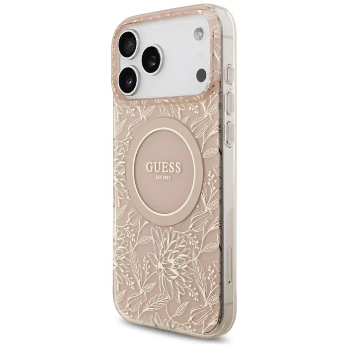 Guess IML Flowers Electro Pearl Strap MagSafe Case for iPhone 17 Pro Max - Pink - Cell phone cases