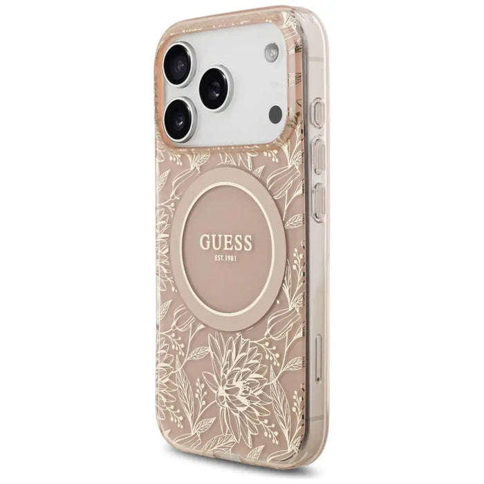 Guess IML Flowers Electro Pearl Strap MagSafe Case for iPhone 17 Pro - Pink - Cell phone cases and covers<<<HurtelXML