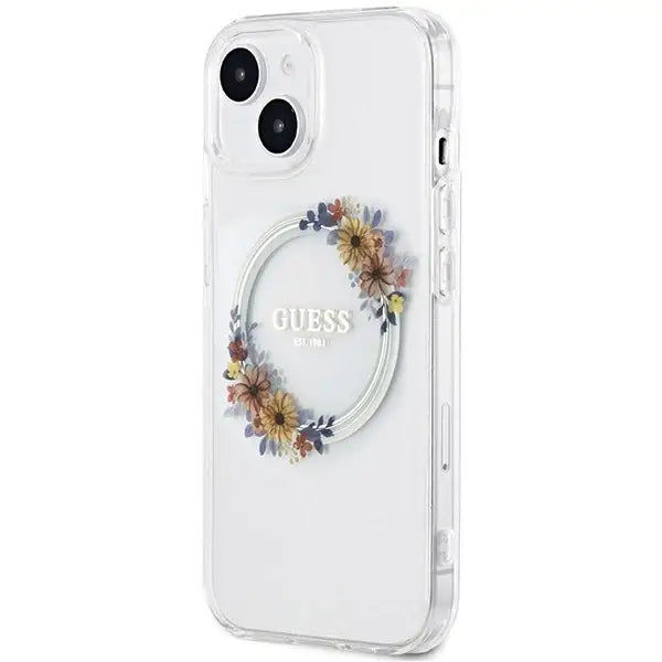 Guess IML Flowers Wreatch MagSafe case for iPhone 15 / 14 / 13 - transparent - Cell phone cases and covers<<<HurtelXML