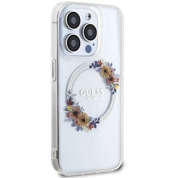 Guess IML Flowers Wreatch MagSafe iPhone 15 Pro Max Case - Clear - Cell phone cases and covers<<<HurtelXML