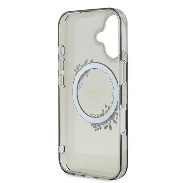 Guess IML Flowers Wreath MagSafe case for iPhone 16 - black - Cell phone cases and covers<<<HurtelXML