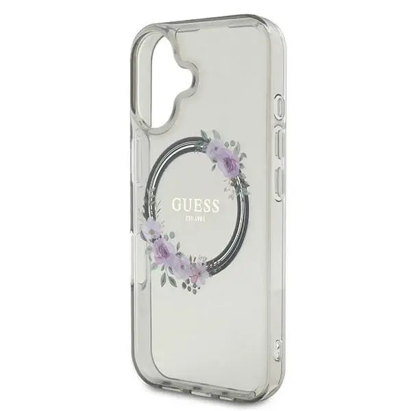 Guess IML Flowers Wreath MagSafe case for iPhone 16 - black - Cell phone cases and covers<<<HurtelXML
