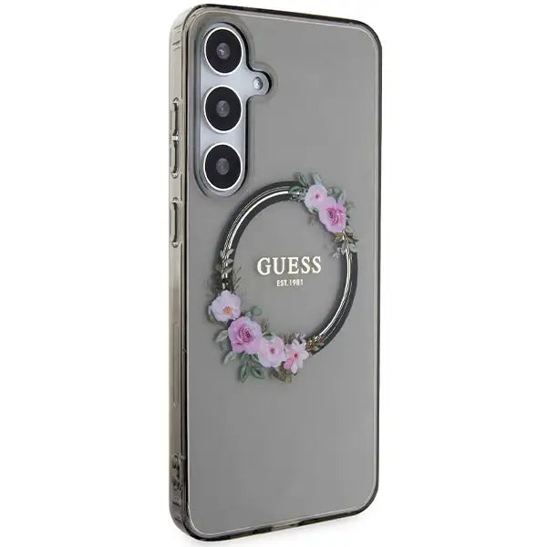 Guess IML Flowers Wreath MagSafe case for Samsung Galaxy S24+ - black - Cell phone cases and covers<<<HurtelXML