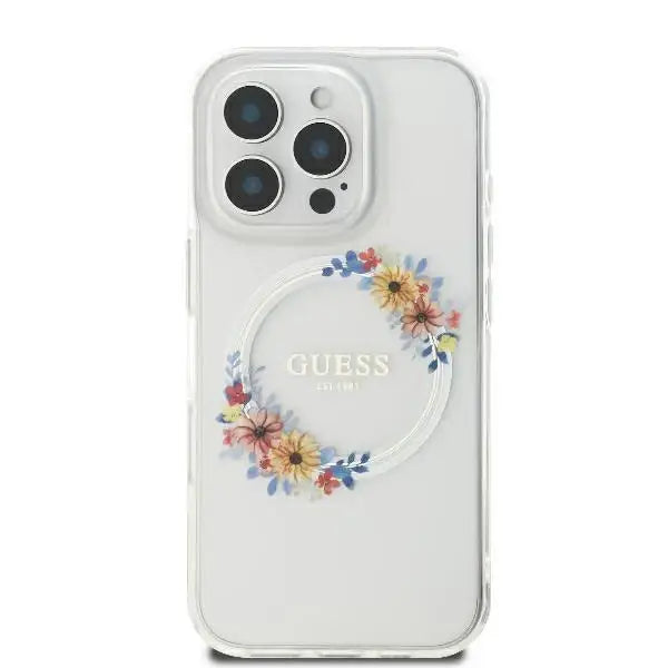 Guess IML Flowers Wreath MagSafe iPhone 16 Pro Max Case - Clear - Cell phone cases and covers<<<HurtelXML