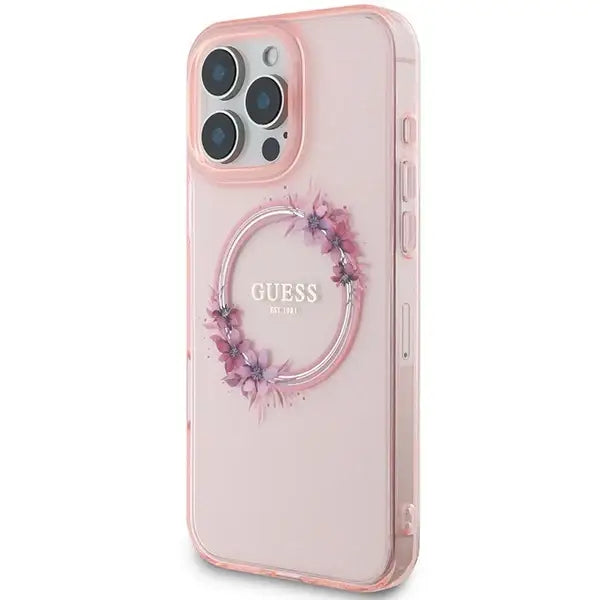 Guess IML Flowers Wreath MagSafe iPhone 16 Pro Max Case - Pink - Cell phone cases and covers<<<HurtelXML
