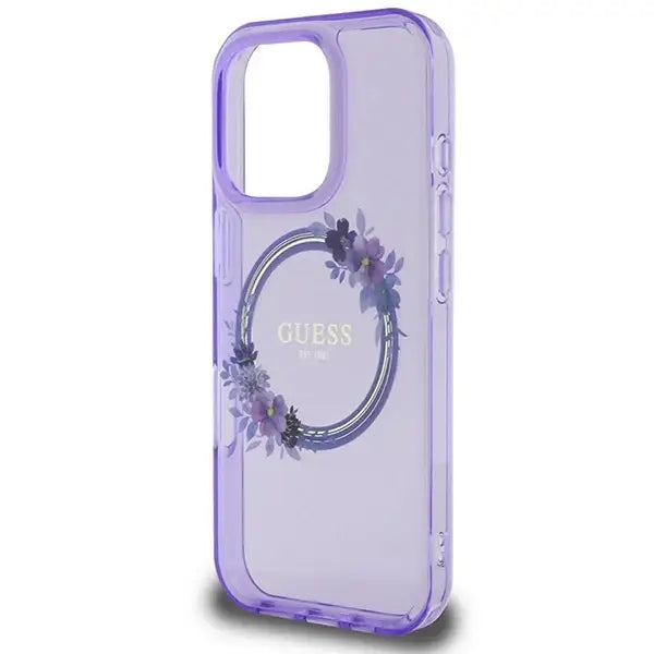 Guess IML Flowers Wreath MagSafe iPhone 16 Pro Max Case - Purple - Cell phone cases and covers<<<HurtelXML
