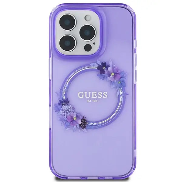 Guess IML Flowers Wreath MagSafe iPhone 16 Pro Max Case - Purple - Cell phone cases and covers<<<HurtelXML