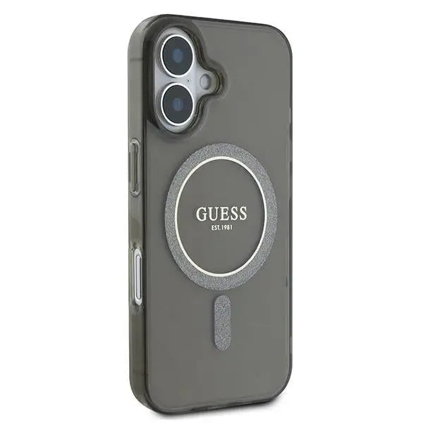 Guess IML Glitter Circle MagSafe case for iPhone 16 - black - Cell phone cases and covers<<<HurtelXML