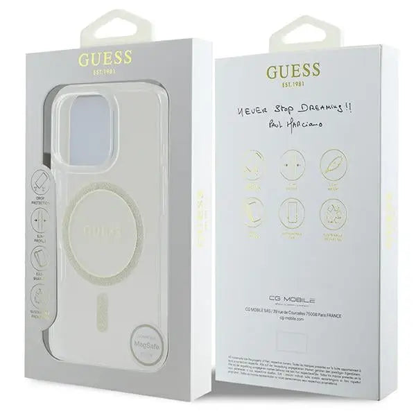 Guess IML Glitter Circle MagSafe Case for iPhone 16 Pro Max - Clear - Cell phone cases and covers<<<HurtelXML