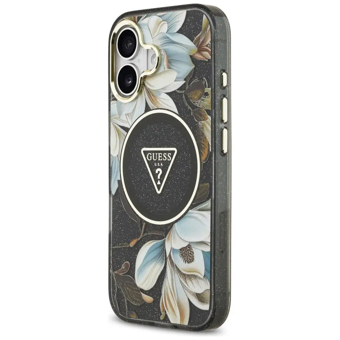 Guess IML Glitter Flowers Triangle MagSafe case for iPhone 17 - black - Cell phone cases and covers<<<HurtelXML