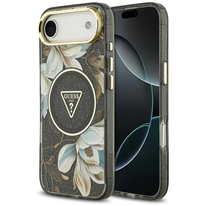 Guess IML Glitter Flowers Triangle MagSafe case for iPhone Air - black - Cell phone cases and covers<<<HurtelXML