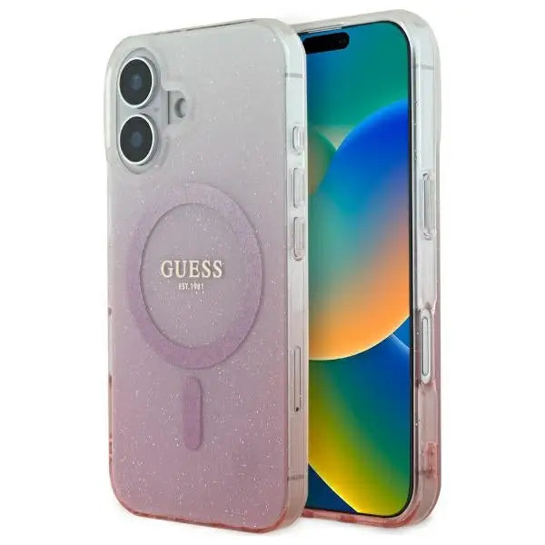 Guess IML Glitter Gradient MagSafe iPhone 16 Plus Case - Pink - Cell phone cases and covers<<<HurtelXML