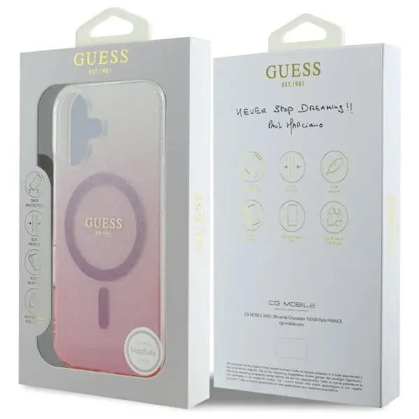 Guess IML Glitter Gradient MagSafe iPhone 16 Plus Case - Pink - Cell phone cases and covers<<<HurtelXML