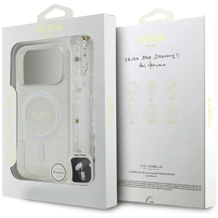 Guess IML Glitter Pearl Strap MagSafe Case for iPhone 17 Pro - Transparent - Cell phone cases and covers<<<HurtelXML