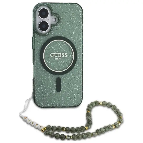 Guess IML Glitter With Pearl Strap MagSafe case for iPhone 16 Plus - green - Cell phone cases and covers<<<HurtelXML