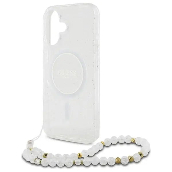 Guess IML Glitter With Pearl Strap MagSafe iPhone 16 Plus Case - Clear - Cell phone cases and covers<<<HurtelXML