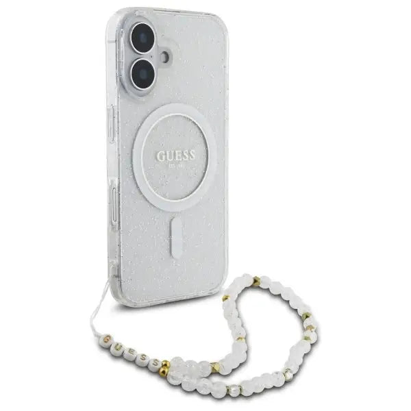 Guess IML Glitter With Pearl Strap MagSafe iPhone 16 Plus Case - Clear - Cell phone cases and covers<<<HurtelXML