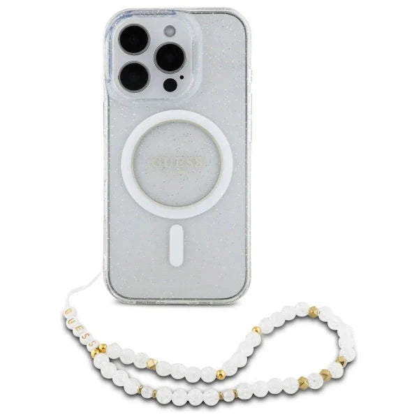 Guess IML Glitter With Pearl Strap MagSafe iPhone 16 Pro Case - Clear - Cell phone cases and covers<<<HurtelXML