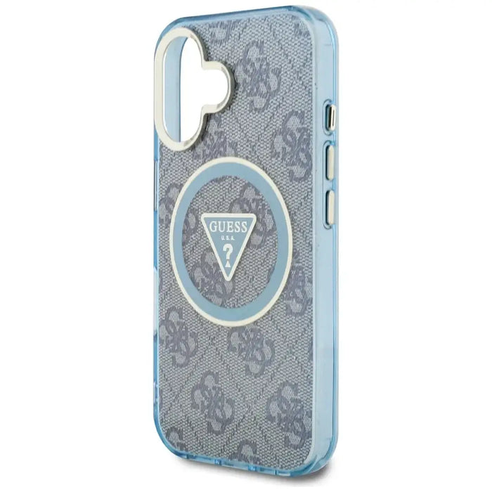 Guess IML Metal Glitter 4G Circle Triangle MagSafe Case for iPhone 16 - Blue - Cell phone cases and covers<<<HurtelXML