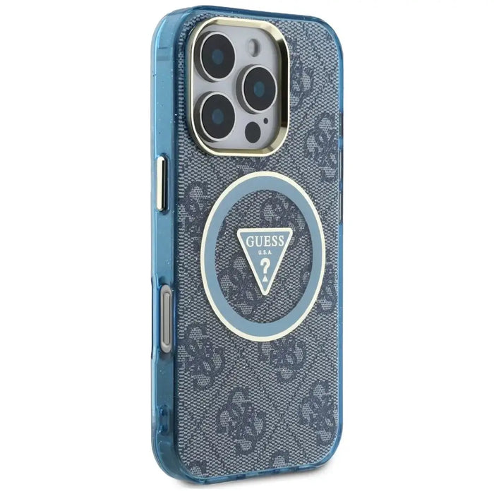 Guess IML Metal Glitter 4G Circle Triangle MagSafe Case for iPhone 16 Pro Max - Blue - Cell phone cases