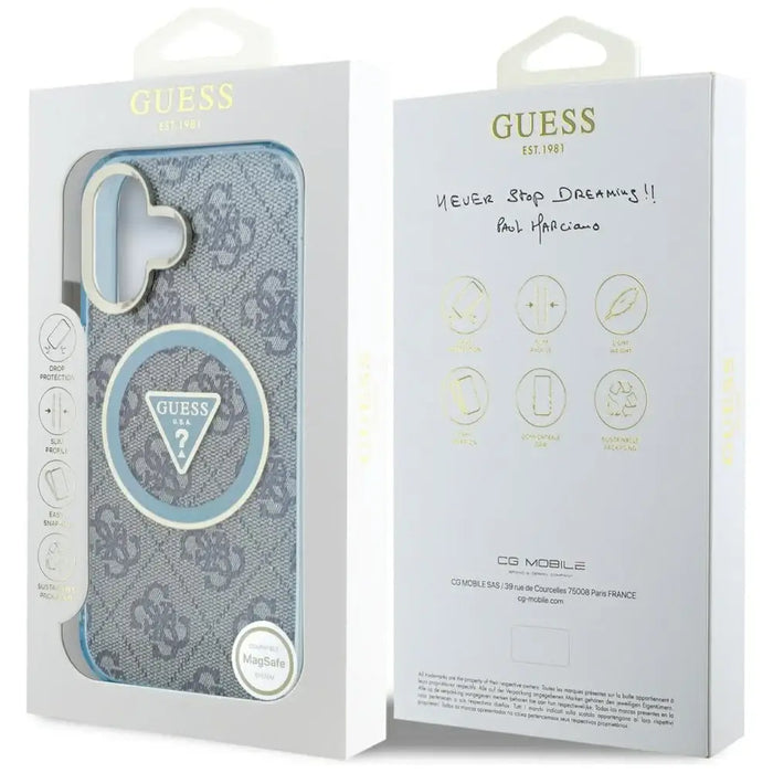 Guess IML Metal Glitter 4G Circle Triangle MagSafe Case for iPhone 16 - Blue - Cell phone cases and covers<<<HurtelXML