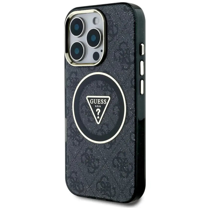 Guess IML Metal Glitter 4G Circle Triangle MagSafe Case for iPhone 16 Pro - Black - Cell phone cases