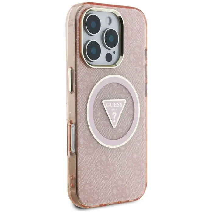 Guess IML Metal Glitter 4G Circle Triangle MagSafe Case for iPhone 16 Pro - Pink - Cell phone cases