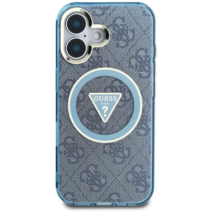 Guess IML Metal Glitter 4G Circle Triangle MagSafe Case for iPhone 16 - Blue - Cell phone cases and covers<<<HurtelXML