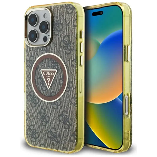 Guess IML Metal Glitter 4G Circle Triangle MagSafe Case for iPhone 16 Pro Max - Brown - Cell phone cases