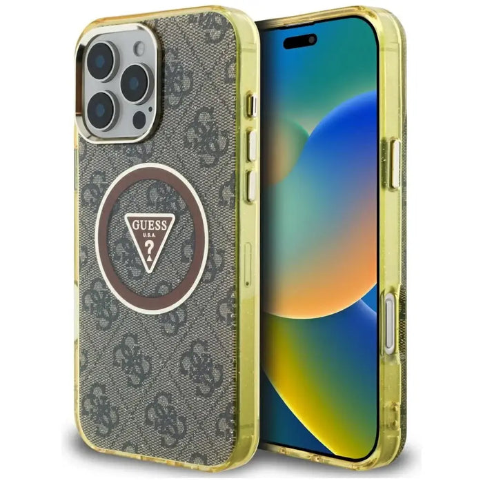 Guess IML Metal Glitter 4G Circle Triangle MagSafe Case for iPhone 16 Pro Max - Brown - Cell phone cases
