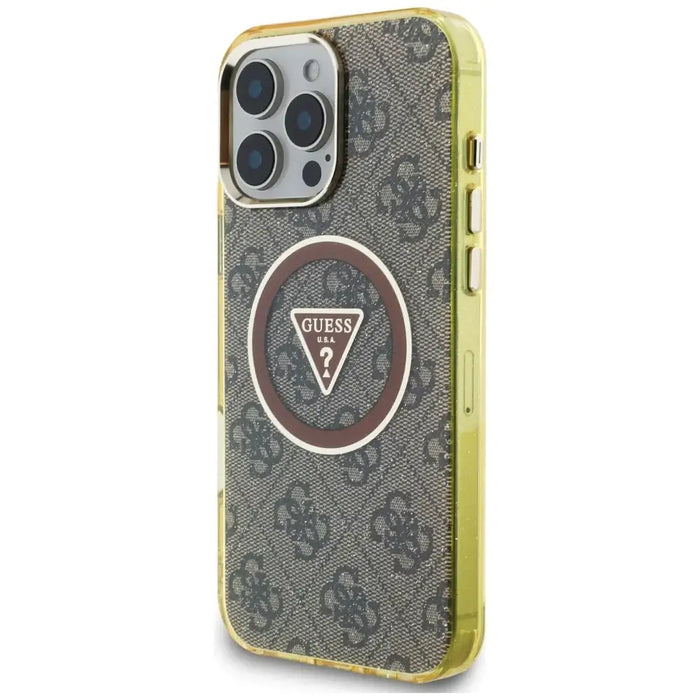 Guess IML Metal Glitter 4G Circle Triangle MagSafe Case for iPhone 16 Pro Max - Brown - Cell phone cases