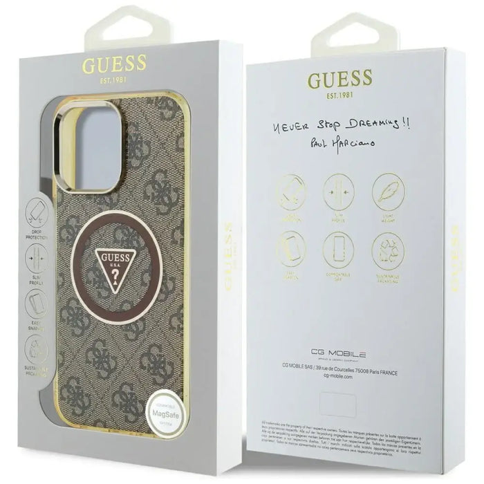 Guess IML Metal Glitter 4G Circle Triangle MagSafe Case for iPhone 16 Pro Max - Brown - Cell phone cases