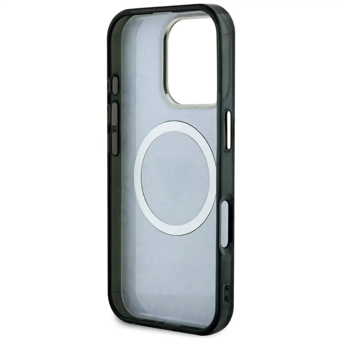 Guess IML Metal Glitter 4G Circle Triangle MagSafe Case for iPhone 16 Pro - Black - Cell phone cases