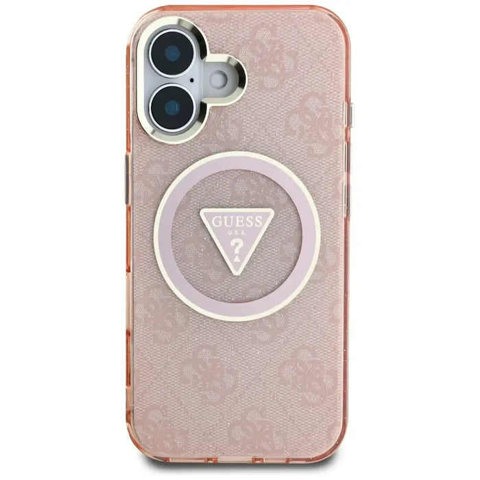 Guess IML Metal Glitter 4G Circle Triangle MagSafe case for iPhone 16 - pink - Cell phone cases and covers<<<HurtelXML