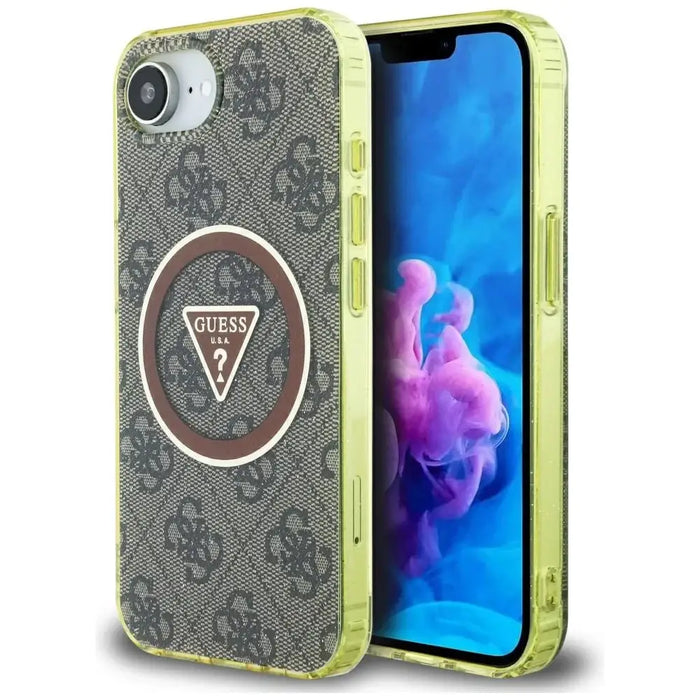 Guess IML Metal Glitter 4G Circle Triangle MagSafe case for iPhone 16e - brown - Cell phone cases and covers<<<HurtelXML
