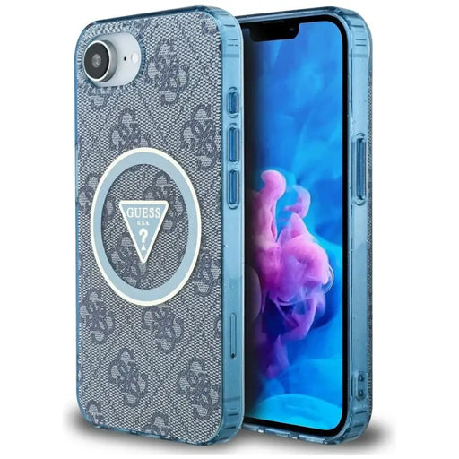Guess IML Metal Glitter 4G Circle Triangle MagSafe Case for iPhone 16e - Blue - Cell phone cases and covers<<<HurtelXML