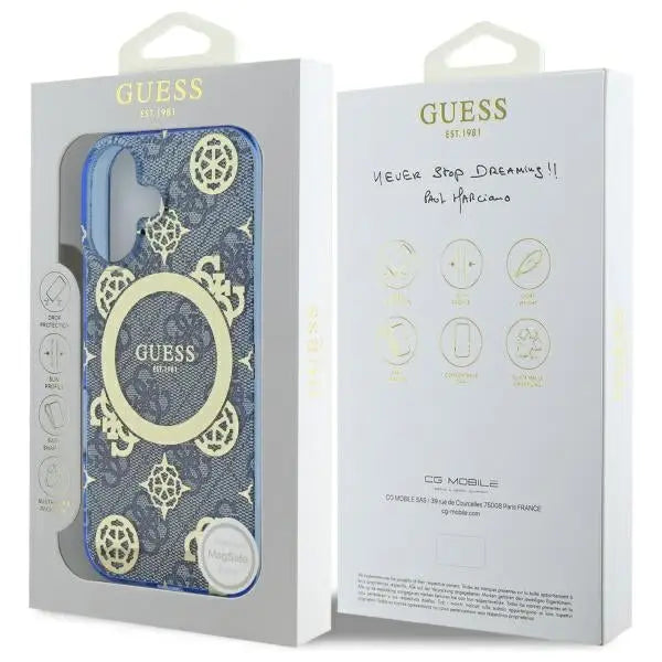 Guess IML Peony On 4G Background MagSafe case for iPhone 16 - blue - Cell phone cases and covers<<<HurtelXML